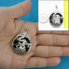 Load image into Gallery viewer, 9210091-Solid-Sterling-Silver-Dragon-Carving-On-Black-Onyx-Cabochon-Pendant
