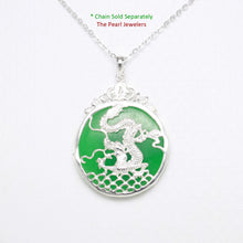 Load image into Gallery viewer, 9210093-Solid-Sterling-Silver-Dragon-Carving-Green-Jade-Cabochon-Pendant-Necklace