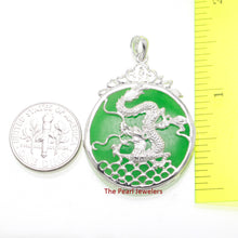 Load image into Gallery viewer, 9210093-Solid-Sterling-Silver-Dragon-Carving-Green-Jade-Cabochon-Pendant-Necklace