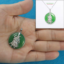 Load image into Gallery viewer, 9210103-Sterling-Silver-Guan-Gong-Cabochon-Tablet-Green-Jade-Pendant-Chain