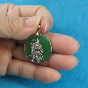 9210103-Sterling-Silver-Guan-Gong-Cabochon-Tablet-Green-Jade-Pendant-Chain