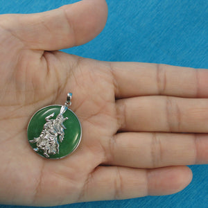 9210103-Sterling-Silver-Guan-Gong-Cabochon-Tablet-Green-Jade-Pendant-Chain