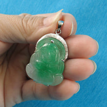Load image into Gallery viewer, 9210123-Hand-Carved-Happy-Buddha-Green-Jade-Pendant-Sterling-Silver