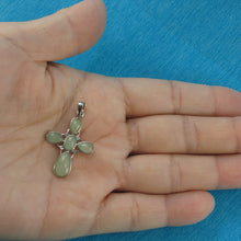 Load image into Gallery viewer, 9210133-Solid-Sterling-Silver-Celadon-Green-Jade-Christian-Cross-Pendant