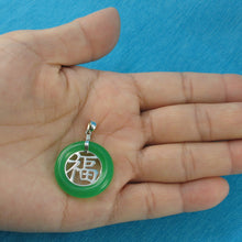 Load image into Gallery viewer, 9210243-Sterling-Silver-Good-Fortunes-Green-Jade-Oriental-Pendant-Necklace