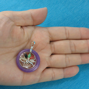 9210302-Solid-Silver-Multi-Color-Jade-Flower-Baskets-Lavender-Jade-Pendant-Necklace