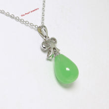 Load image into Gallery viewer, 9210513-Sterling-Silver-Ribbon-Bale-Raindrop-Green-Jade-Pendant