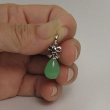 Load image into Gallery viewer, 9210513-Sterling-Silver-Ribbon-Bale-Raindrop-Green-Jade-Pendant