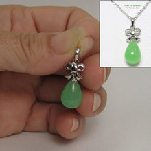 Load image into Gallery viewer, 9210513-Sterling-Silver-Ribbon-Bale-Raindrop-Green-Jade-Pendant