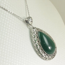 Load image into Gallery viewer, 9210603-Solid-Sterling-Silver-Cabochon-Pear-Shaped-Green-Agate-Pendant