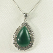 Load image into Gallery viewer, 9210603-Solid-Sterling-Silver-Cabochon-Pear-Shaped-Green-Agate-Pendant