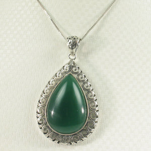 9210603-Solid-Sterling-Silver-Cabochon-Pear-Shaped-Green-Agate-Pendant