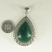 Load image into Gallery viewer, 9210603-Solid-Sterling-Silver-Cabochon-Pear-Shaped-Green-Agate-Pendant