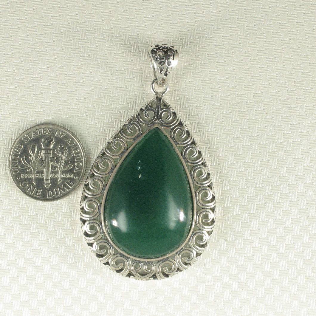 9210603-Solid-Sterling-Silver-Cabochon-Pear-Shaped-Green-Agate-Pendant