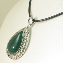 Load image into Gallery viewer, 9210603-Solid-Sterling-Silver-Cabochon-Pear-Shaped-Green-Agate-Pendant