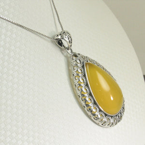 9210604-Solid-Sterling-Silver-Cabochon-Pear-Yellow-Agate-Pendant-Necklace