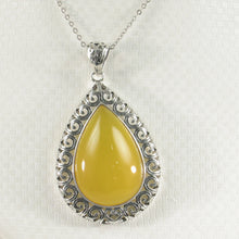 Load image into Gallery viewer, 9210604-Solid-Sterling-Silver-Cabochon-Pear-Yellow-Agate-Pendant-Necklace