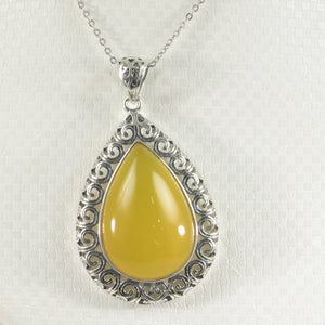 9210604-Solid-Sterling-Silver-Cabochon-Pear-Yellow-Agate-Pendant-Necklace