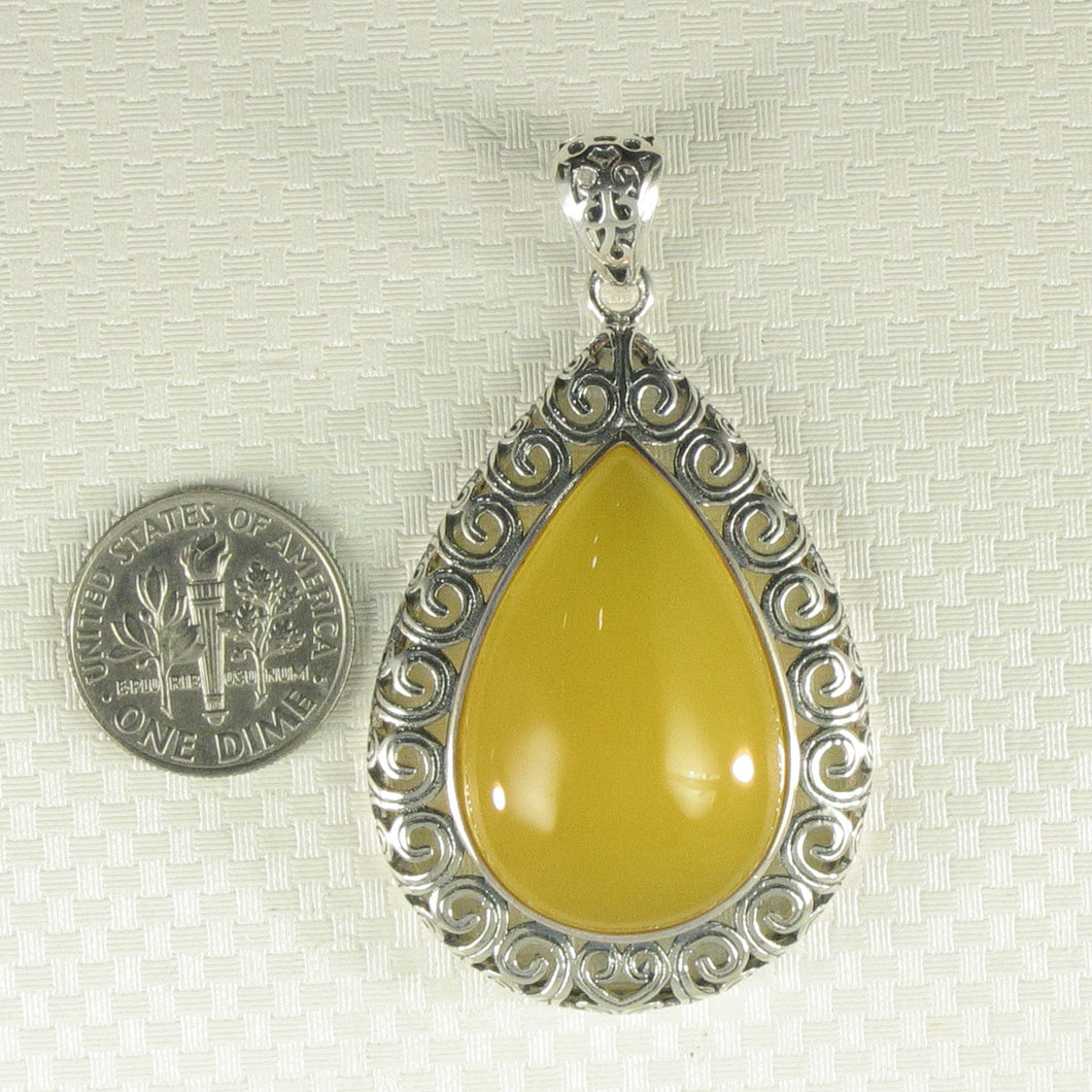 9210604-Solid-Sterling-Silver-Cabochon-Pear-Yellow-Agate-Pendant-Necklace