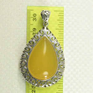 9210604-Solid-Sterling-Silver-Cabochon-Pear-Yellow-Agate-Pendant-Necklace