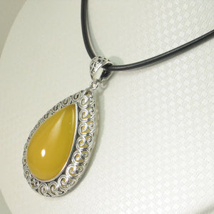 9210604-Solid-Sterling-Silver-Cabochon-Pear-Yellow-Agate-Pendant-Necklace