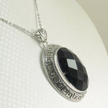 Load image into Gallery viewer, 9210611-Faceted-Cut-Oval-Blue-Sandstone-Solid-Sterling-Silver-Pendant