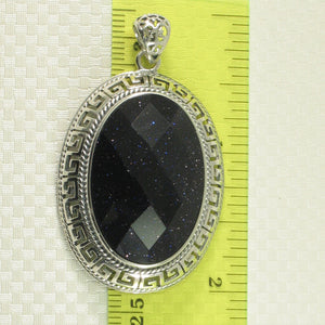 9210611-Faceted-Cut-Oval-Blue-Sandstone-Solid-Sterling-Silver-Pendant