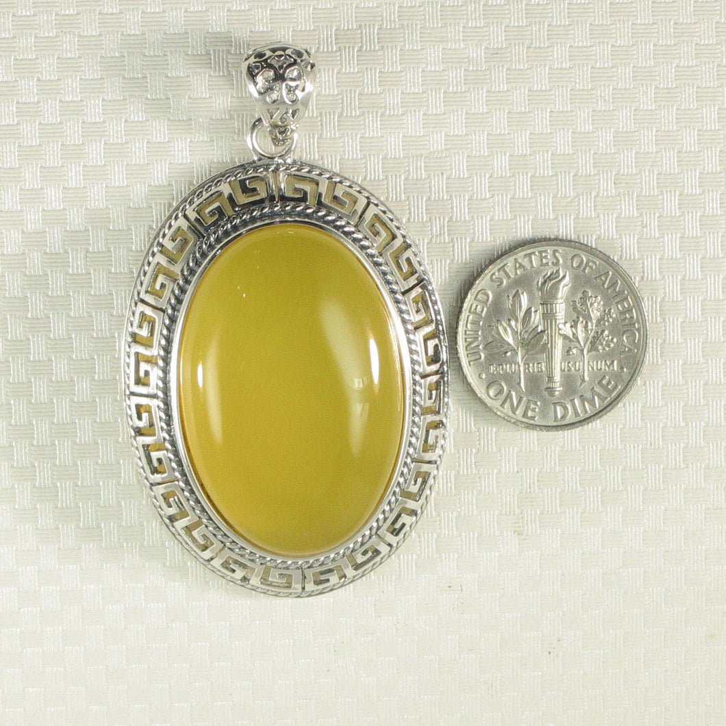 9210614-Cabochon-Oval-Yellow-Agate-Solid-Sterling-Silver-Pendant-Necklace