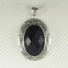 Load image into Gallery viewer, 9210621-Solid-Sterling-Silver-Faceted-Cut-Oval-Blue-Sandstone-Pendant