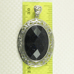 9210621-Solid-Sterling-Silver-Faceted-Cut-Oval-Blue-Sandstone-Pendant