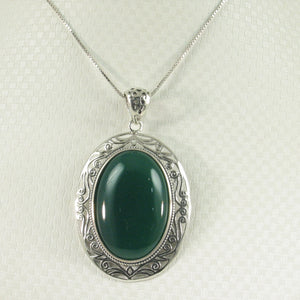 9210623-Solid-Sterling-Silver-Cabochon-Oval-Green-Agate-Pendant