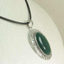 Load image into Gallery viewer, 9210623-Solid-Sterling-Silver-Cabochon-Oval-Green-Agate-Pendant