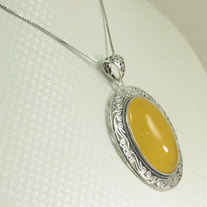 9210624-Solid-Sterling-Silver-Cabochon-Oval-Yellow-Agate-Pendant