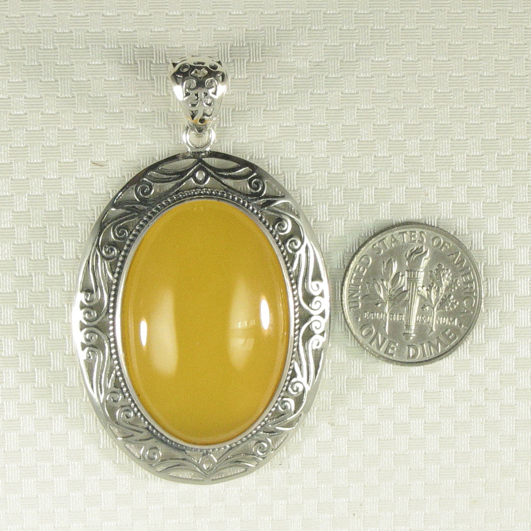 9210624-Solid-Sterling-Silver-Cabochon-Oval-Yellow-Agate-Pendant