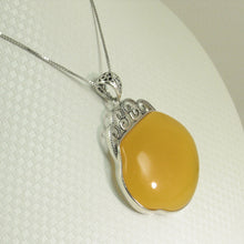 Load image into Gallery viewer, 9210634-Solid-Sterling-Silver-Lucky-Lock-Yellow-Agate-Pendant-Necklace