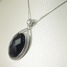 Load image into Gallery viewer, 9210661-Faceted-Oval-Blue-Sandstone-Solid-Sterling-Silver-Pendant