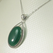 Load image into Gallery viewer, 9210663-Cabochon-Oval-Green-Agate-Solid-Sterling-Silver-Pendant-Necklace