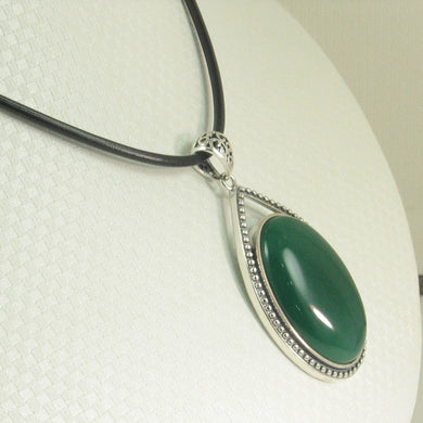 9210663-Cabochon-Oval-Green-Agate-Solid-Sterling-Silver-Pendant-Necklace