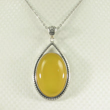 Load image into Gallery viewer, 9210664-Cabochon-Oval-Yellow-Agate-Solid-Sterling-Silver-Pendant-Necklace