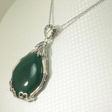 Load image into Gallery viewer, 9210673-Solid-Sterling-Silver-Cabochon-Oval-Green-Agate-Pendant
