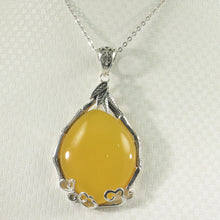 Load image into Gallery viewer, 9210674-Solid-Sterling-Silver-Cabochon-Oval-Yellow-Agate-Pendant-Necklace