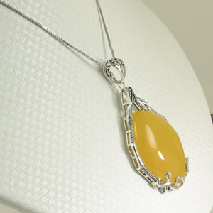 9210674-Solid-Sterling-Silver-Cabochon-Oval-Yellow-Agate-Pendant-Necklace
