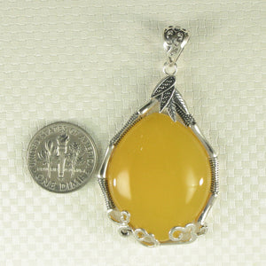 9210674-Solid-Sterling-Silver-Cabochon-Oval-Yellow-Agate-Pendant-Necklace