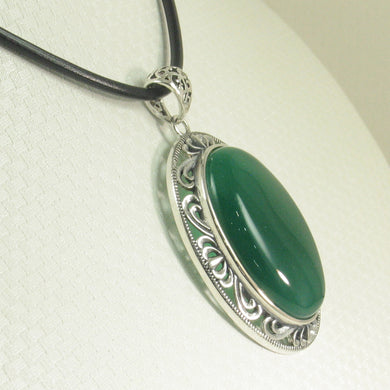 9210683-Solid-Sterling-Silver-Cabochon-Oval-Green-Agate-Pendant