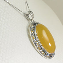 Load image into Gallery viewer, 9210684-Solid-Sterling-Silver-Cabochon-Oval-Yellow-Agate-Pendant-Necklace