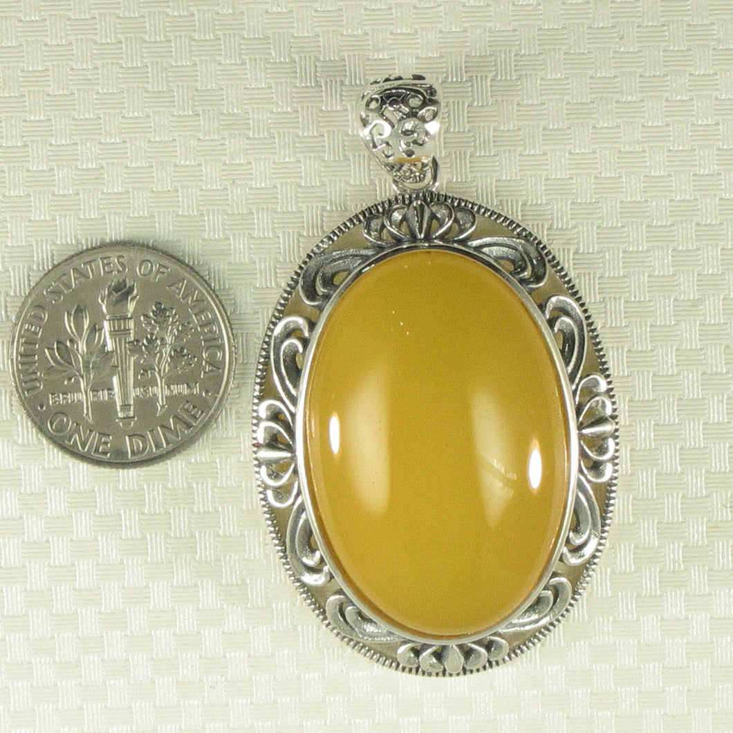 9210684-Solid-Sterling-Silver-Cabochon-Oval-Yellow-Agate-Pendant-Necklace