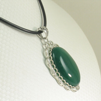 9210693-Solid-Sterling-Silver-Cabochon-Oval-Green-Agate-Pendant-Necklace