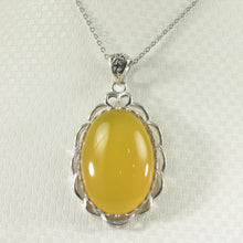 Load image into Gallery viewer, 9210694-Solid-Sterling-Silver-Cabochon-Oval-Yellow-Agate-Pendant-Necklace