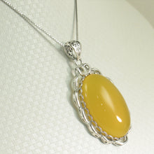 Load image into Gallery viewer, 9210694-Solid-Sterling-Silver-Cabochon-Oval-Yellow-Agate-Pendant-Necklace