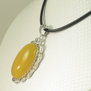 9210694-Solid-Sterling-Silver-Cabochon-Oval-Yellow-Agate-Pendant-Necklace